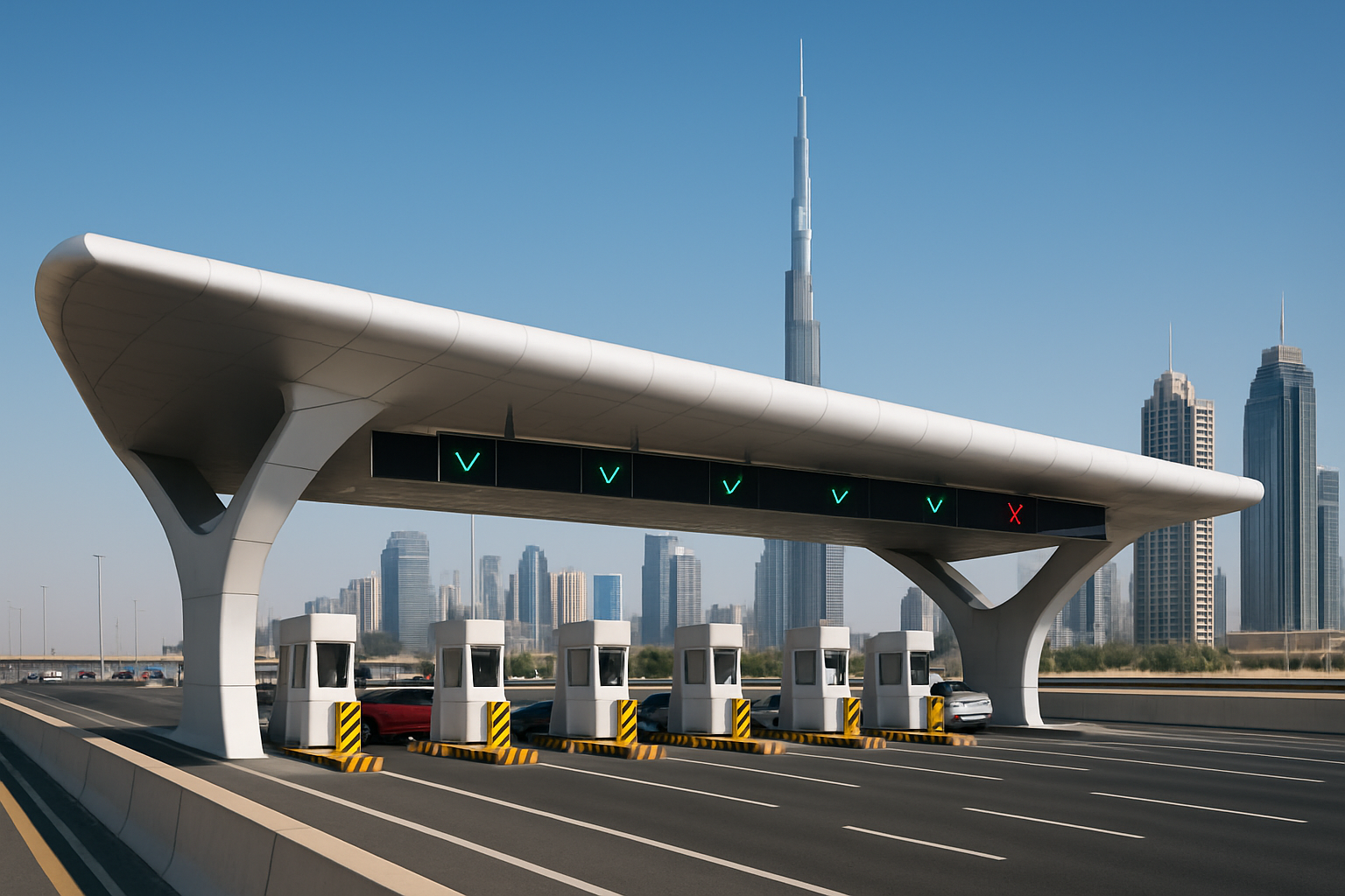 Modern toll gate on Dubai highway